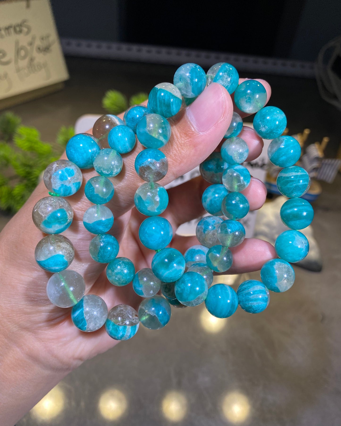 Natural Old Mine Amazonite in Quartz with Free Certificate High Quality Crystal Bracelet Wholesale Collection Level
