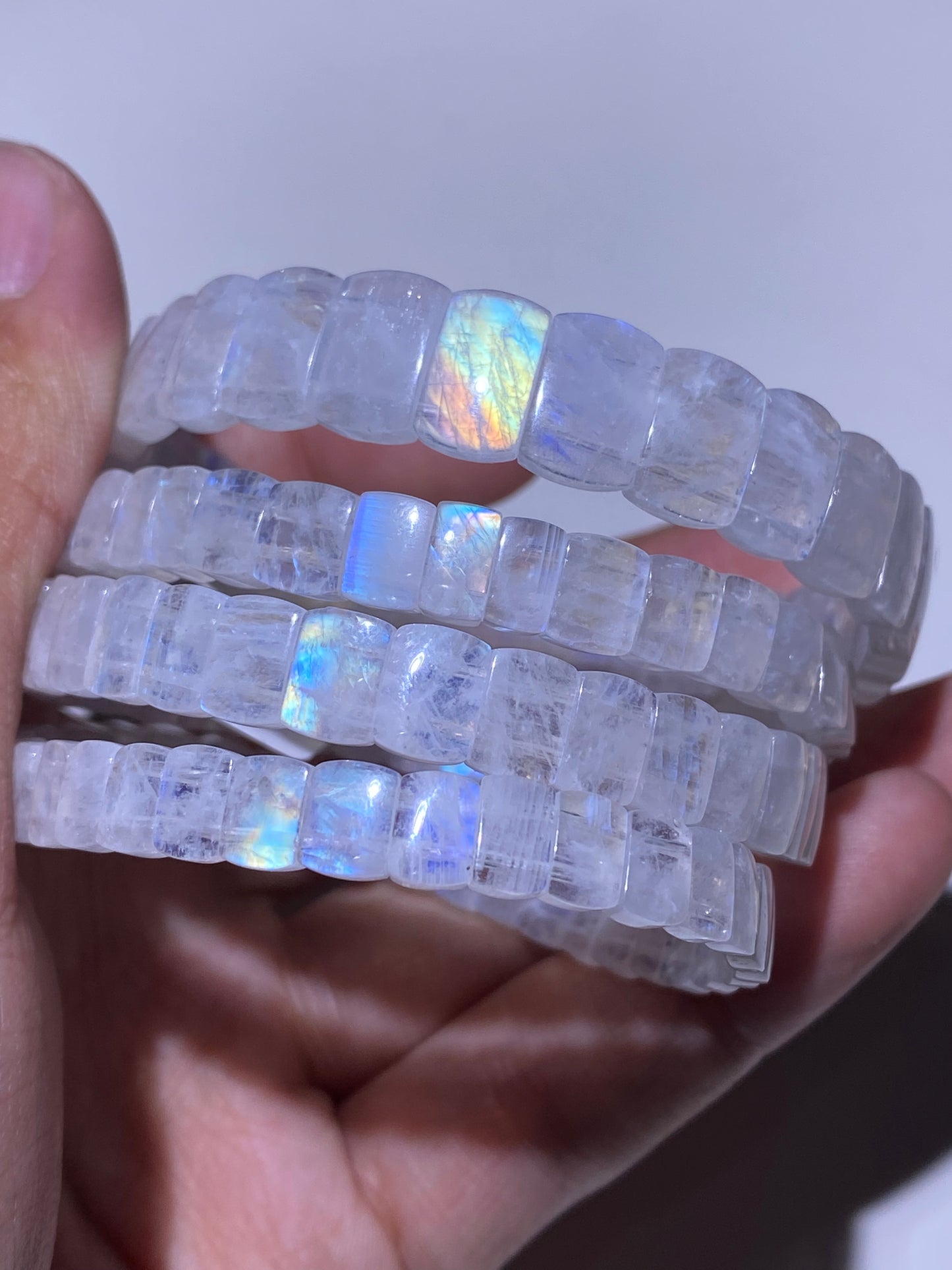 indian rainbow flash moonstone soft bangle high quality crystal barcelet wholesale collection