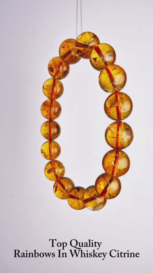 Rare Brazilian Whiskey Citrine Bracelet With Rainbows Inside
